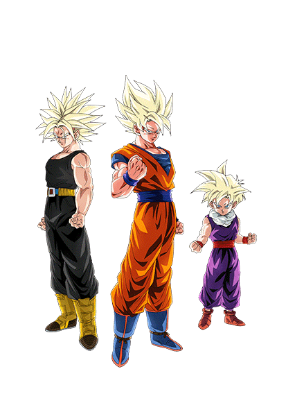 Son Goku Super Saiyan & Son Gohan Super Saiyan (enfant) &
Trunks Super Saiyan (jeune)