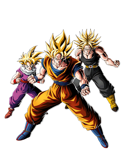 Son Goku Super Saiyan & Son Gohan Super Saiyan (enfant) & 
Trunks Super Saiyan (jeune)